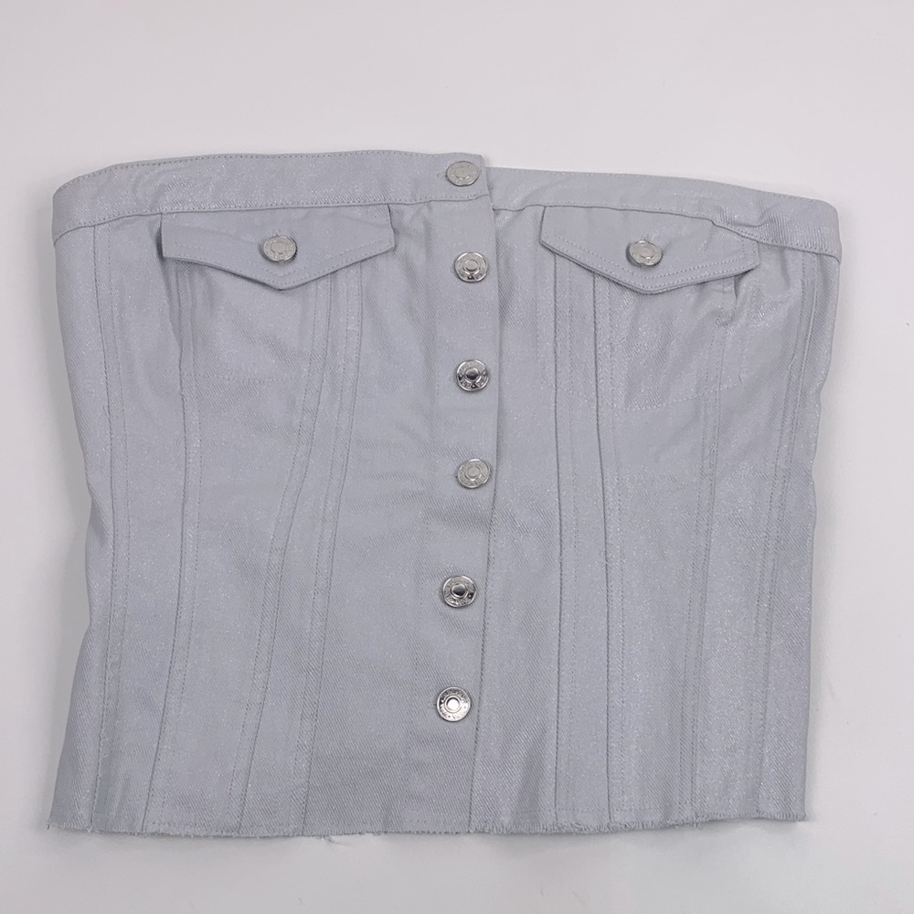 Zara Silver Metallic Button-Front Sleeveless Top … - image 1